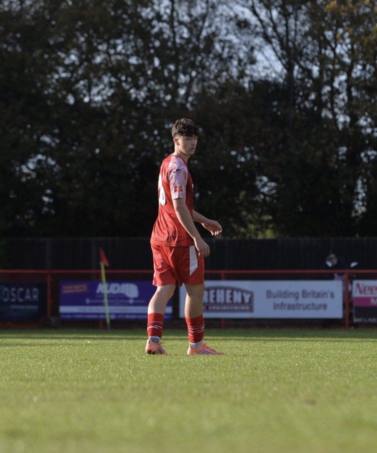 Harlyn Palmer, founder of AJH Technology, playing for Needham Market FC first team at Bloomfields