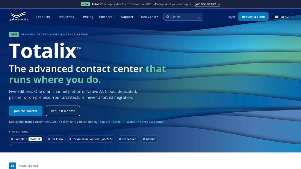 The new upstreamworks.com homepage, introducing Totalix
