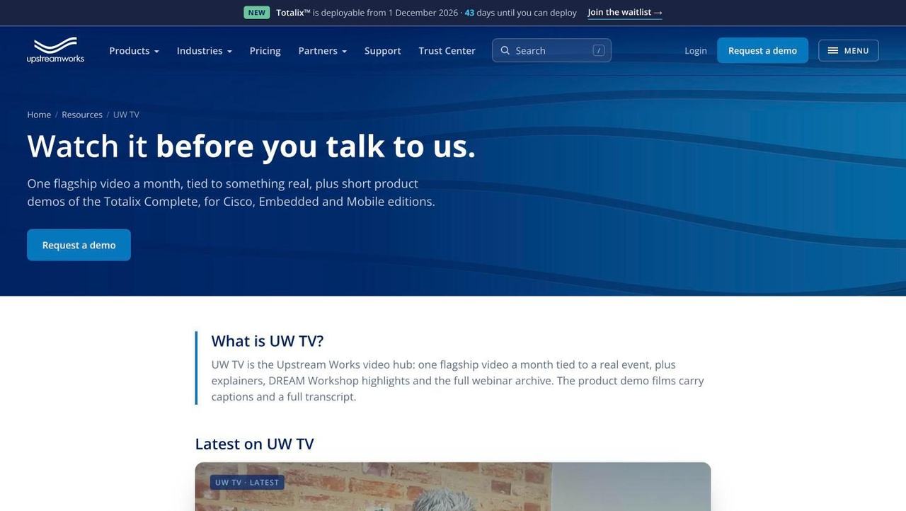 The UW TV video hub on upstreamworks.com